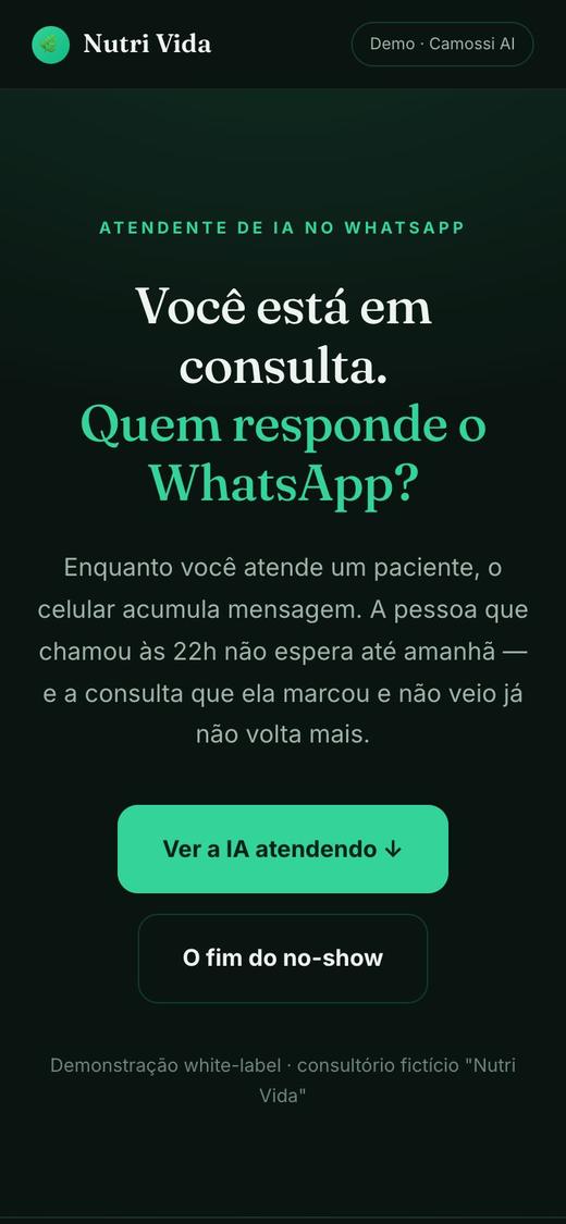 Tela da demonstração do atendente de IA para nutricionista