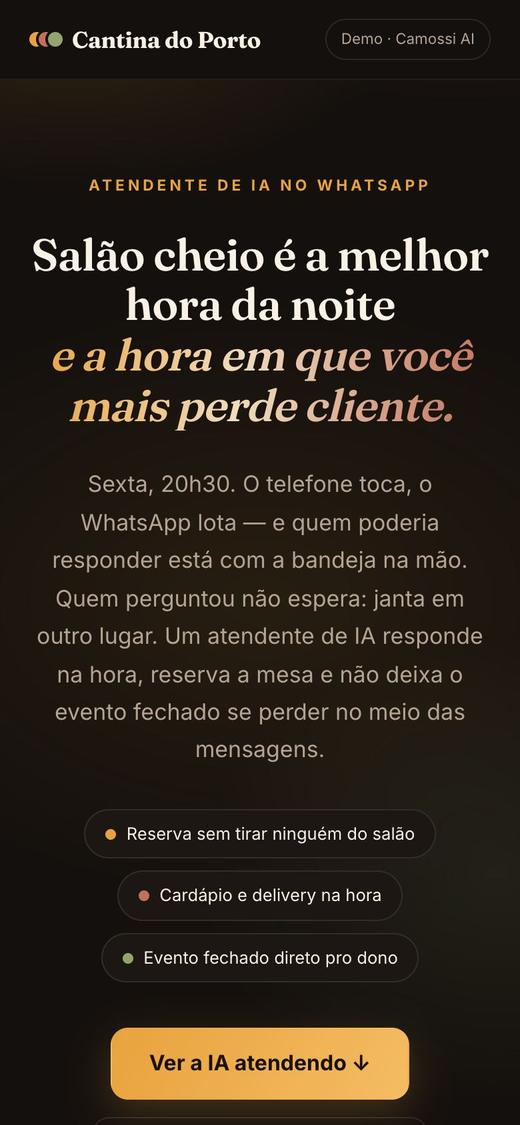 Tela da demonstração do atendente de IA para restaurante